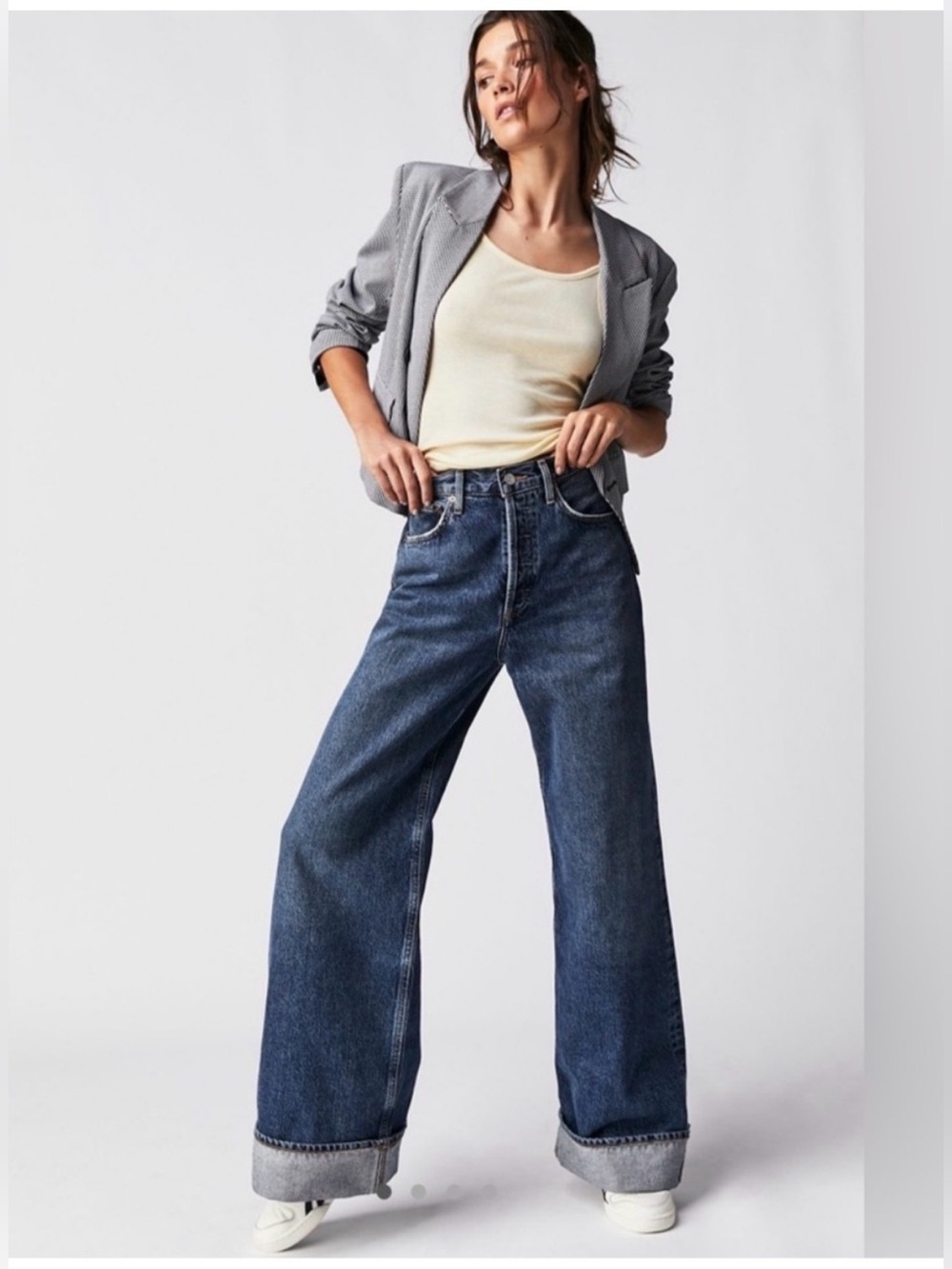 AGOLDE 🦋 $258 Dame Wide Leg High-Rise Cuffed Jeans Denim in Control 🌼 Size 23